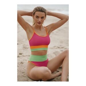 Beach Riot Eva Top/ Emmy Colorblock High Waist Bikini Bottoms - Neon Sunset NWT